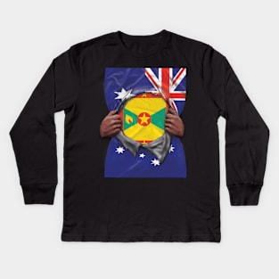 Grenada Flag Australian Flag Ripped - Gift for Grenadan From Grenada Kids Long Sleeve T-Shirt